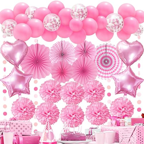 Recosis Guirlande de ballons à pompons roses – Fournitures de fête pour femmes, filles, fêtes prénatales, enterrement de vie de jeune fille, mariage, décorations de remise de diplôme