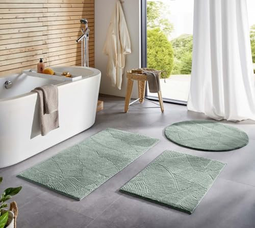 Taracarpet Badematte Homestyle rutschfest waschbar Badezimmerteppich Bad-Vorleger, WC Deko, Duschvorleger für Dusche und Badewannen sehr weich und kombinierbar Grün Blätter 050x080 cm