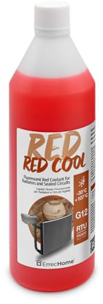 ErrecHome Red Cool, Liquido Radiatore Rosso Fluorescente -30°C, antigelo G12 con pacchetto inibitore a base organica OAT, Pronto all’uso, 1 Litro