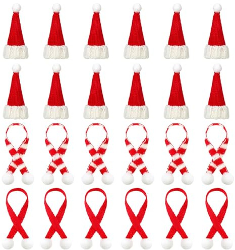 YIZHIXIANGQ Mini Weihnachtsmütze, Nikolausmütze Klein, 24 Stück Mini Weihnachtsmütze und Schal Set, Kleine Weihnachtsmütze, Mini Strickmütze für Weinflasche, Puppenhaus