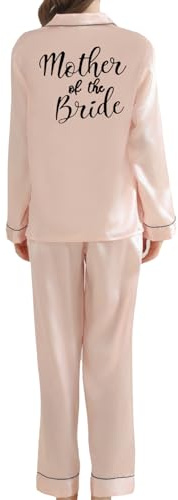 JPHCHSC Pijamas Botones para Novia Dama de Honor Satén Manga Larga Pijama para Mujer, Equipo de Novia EVJF, 2 Piezas Pijamas de Seda de Novia
