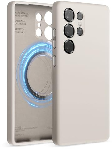 elago Magnetisk silikonfodral kompatibel med Samsung Galaxy S25 Ultra, kompatibel med MagSafe-tillbehör, skyddande, stötsäker, slank, fodral med anti-reflekterande mikrofiberfoder (Stone)