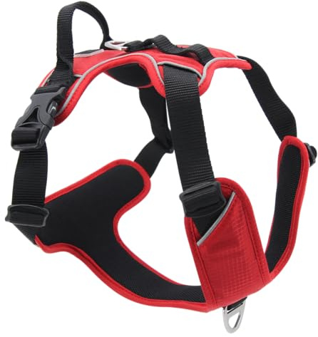 JACK AND VANILLA, Ergonomisches Hundegeschirr, optimaler Komfort mit gepolsterten Schultergurten, verstärkte Sicherheit, einfach zu bedienen, Red-L, Expeditionsmodell