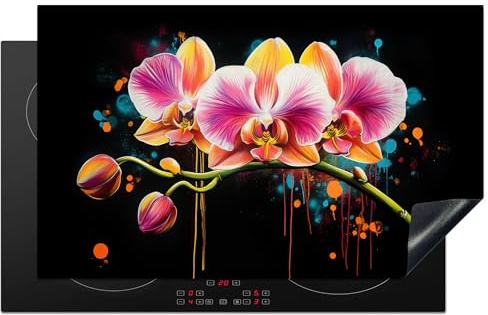 KitchenYeah© Protège Plaque Induction Deco Cuisine Accessoire Pratique | 83x51 cm - Protection De Vitroceramique Kitchen Gadget Orchidée - Graffiti - Coloré - Fleurs - Abstrait