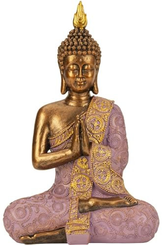 Geschenkestadl Buddha Figur 29cm lila Gold meditierend Dekofigur Dekoration Entspannung Ruhe Symbol Statue