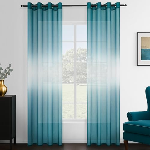Topfinel Tende per Interni sfumate Blu per Camera da Letto Trasparenti con Occhielli 140x225cm 2 Pezzi Tende a Pannello Stile Minimalista per Balcone Camera da Letto
