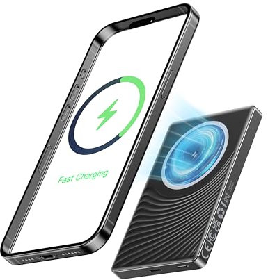 Magsafe Power Bank 10000mAh, Mini PowerBank Wireless 20W Ricarica Rapida con Ingresso e Uscita USB C, Caricatore Portatile Magnetico per iPhone 16/15/14/13/12