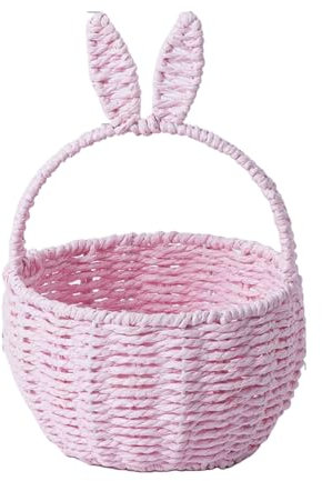 Cesta Mimbre Pequeña para Huevos de Pascua, Easter Basket Y Orejas de Conejo Y Asa, Cestas Niño de Flores de Boda, Artesanal Canasta Tejida de Paja, Decoración de Estilo Rústico