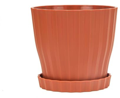 Namzi Vaso da fiori rosso in 2 pezzi, a righe, in plastica, per giardinaggio, 15,2 x 13,5 cm