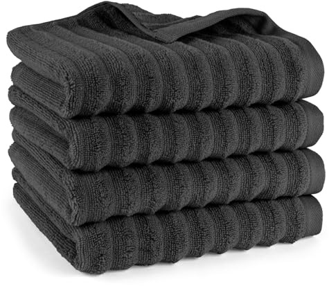 Pure Label Handtuch 4-TLG. 4x50x100cm 100% Baumwolle mit Schlaufe, Schwarz | Spürbar weich, saugstark und ideal für Bad, Gäste und täglichen Komfort