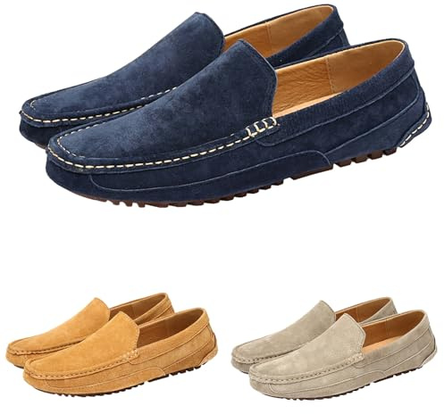 Loafer för män mockasiner män läder halvskor lätta läderskor utan skosnören promenadskor enfärgade träningsskor halkfria komfortskor konstläder träningsskor bekväma, blå, 46 EU