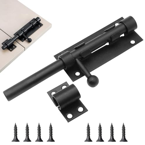 HIULLEN Heavy Duty Slide Gate Latch Bolt Safety Door Lock with Padlock Hole, 8 Inch Heavy Duty Black Door Bolt, Gate Bolt, Strong Black Coated Door Barrel Bolt for Interior Doors Sheds Gardens (Black)