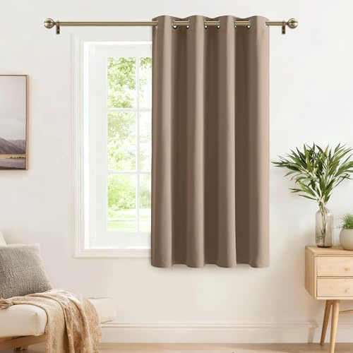 PONY DANCE Kort köksgardin, mörkläggning, värmeisolerade gardiner mot värme med öljetter för matsal/sovrum/garderobsavdelare, 140 B x 145 H cm (1 paneler), cappuccino