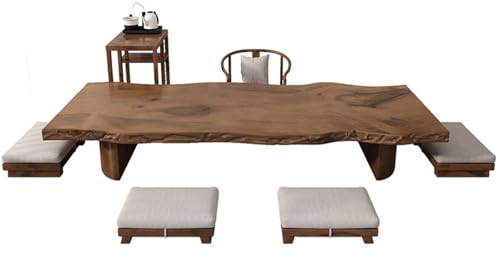 Table basse vintage en bois massif japonais, petite table à manger pour salon et salle à manger, table à thé traditionnelle pour s'asseoir sur le sol, décoration d'intérieur (noyer, 120 cm