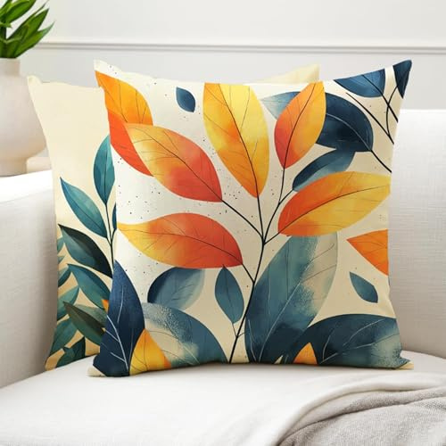 Cuscini da Esterno Impermeabili 55x55cm Colore Arancione Cuscini per Divano Set di 2 Impermeabili Velluto Decorazioni Casa Pianta Cuscino per Panca da Esterno Giardino, Patio Divano Auto Fodera G6-600