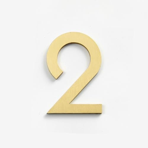 Selbstklebende Hausnummern Aufkleber 2,36 Zoll, Modernes Metall Messing Türnummer, Goldenes Postfach Adressschild, für Wanddekoration, Apartment, Zimmer, Hotel, Büro, Café, Garten(2)