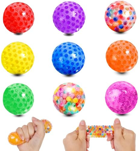 Stressball Kinder, 9 Stück Anti Stress Bälle, Quetschball mit Wasserperle, Antistressball für Erwachsene und Kinder, Stressabbau Spielzeug, Sensory Balls für ADHS, Autismus und Angst