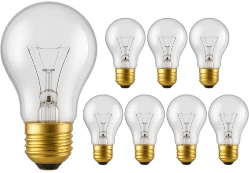 OHLECTRIC 15W Incandescent Bulbs (8-Pack) 15 Watt Dimmable Bulb, 2700k Warm White, E26 Medium Base, 2500 Hours, 280 lumens, 120 Volts, Appliance Bulbs for Ovens, Refrigerators, and Lamps