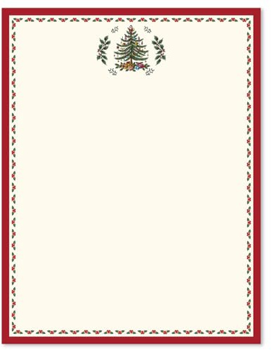 Whaline 80 Sheet Christmas Stationery Paper Letterhead Vintage Xmas Tree Holly Berry Writing Paper for Invitation Office Printing, 8.5 x 11 Inch, Double-Sided