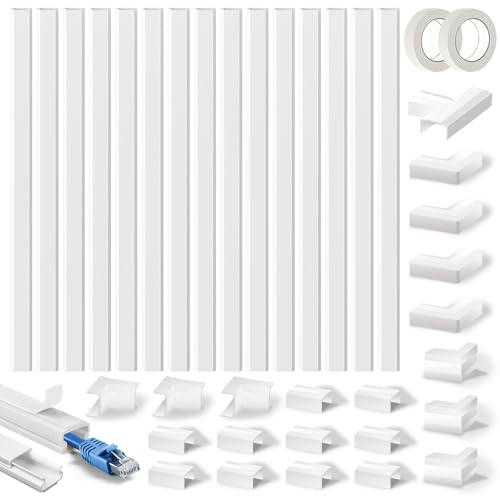 6m Cable Trunking White, Trunking for Electric Cables,Cable Management Wall Raceway for Cables to Hide a Single Power Cord in Home or Office - White 15 mm x 9 mm
