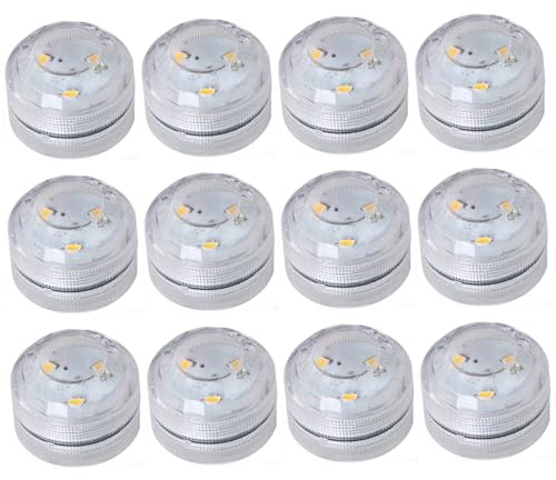 Takingup Battery Powered Tea Lights, 12Pcs Submersible LED Tea Lights, Waterproof Mini White Flameless Candles for Fish Tank, Pond, Swimming Pool, Wedding and Party Decor