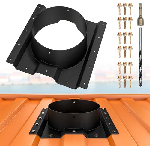 Inracity 12 Inch Shipping Container Roof Vent Adapter for Whirlybird Turbine, Suitable for Conex Corrugated Container Roof, Fits 12'' Round Chimney Cap, Solar Vent (Not Included), Black, 1 Pack