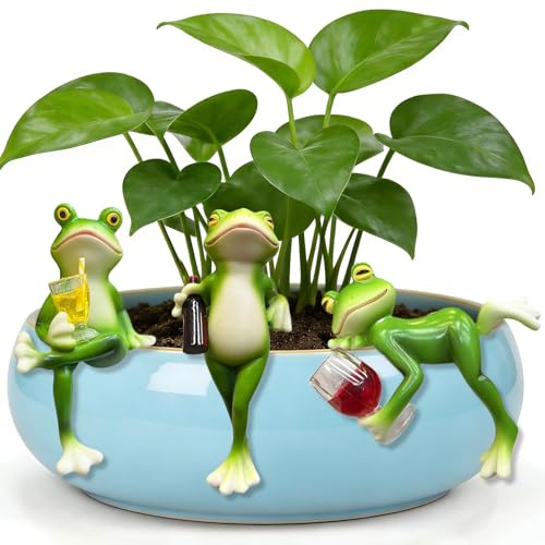Forbabe 3 Stück Mini-Frosch Figuren Blumentopf Hänger Frösche Deko Topfpflanzen Dekorationen Gartendeko Miniteich Frosch Garten Deko für Terrassenteich Pflanzschale