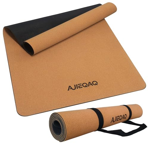 AJIEQAQ Premium Kork Yogamatte aus Naturkautschuk - Extra Breit (183x80 cm) & 5mm Dick - Rutschfeste XXL Fitnessmatte für Yoga, Pilates & Gymnastik - Gelenkschonend & Formstabil