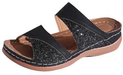 Damsandaletter, sommarplatåsandaler, paljetter, glitter, strandsandaler, fashionabla muffinssandaler, kilpantoletter, lätta fritidssandaler, slip-on, utomhussandaler