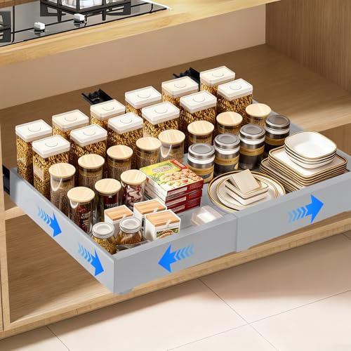 WUFANC Teleskopschublade, Ausziehbare Schublade Küche mit Kleber, Schublade Ausziehbar Breite 32–53 cm & Tiefe 42cm Ohne Bohren, Metallschienen Organizer für Küche & Bad