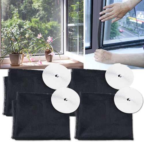 Casativo 4er-Set Fliegennetz für Fenster bis 130 x 150 cm, Fliegengitter individuell zuschneidbar PLUS 6m Klettband - Mückenschutz ohne Bohren