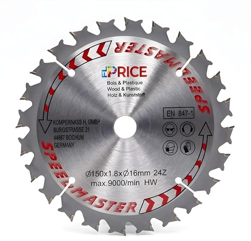 FLPrice Lama Sega Circolare 150x1.8mm 24T Acciaio + Carburo, Foro 16mm, Taglio Preciso Legno Plastica Laminato, 9000 rpm, Antivibrazione con Prese Aria Taglio Laser