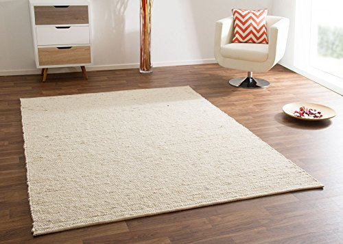 Steffensmeier Handwebteppich Gabun 100% Schurwolle mit Fusselstopp für Wohnzimmer, Natur, Größe 170x230 cm