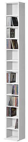 [en.casa] Scaffale a Colonna con 12 Scomparti per CD DVD e Oggetti Decorativi Mobile Alto Salvaspazio con Ripiani Regolabili in Altezza 175 x 20 x 20 cm Bianco