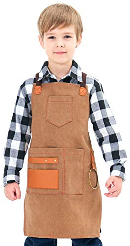 NEOVIVA Werkzeugschürze Lederschürze für Herren und Kinder, Tischlerschuerze, Arbeitsschürze, Schweißerschürze mit Taschen und Verstellbaren Gekreuzten Trägern, Strapazierfähiges Segeltuch