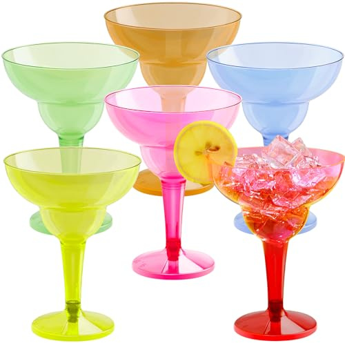 JOYIN 36 Packs Plastic Margarita Glasses Cups 12 oz Disposable Cinco De Mayo Fiesta Party Decoration for Fun Taco Party Supplies, Neon Cocktail Cups, Mexican Theme for Carnivals