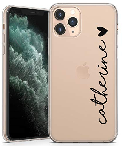 TULLUN Personalisierte Handyhülle für iPhone 11 - Klare Soft Gel Benutzerdefinierte Vertikal Name & Heart Design Text Buchstabe Initialen Stil - Schwarz