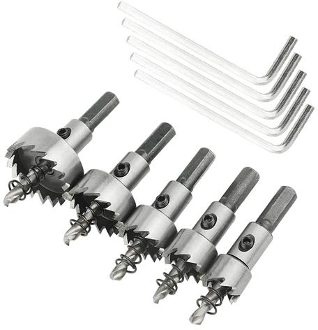 BGTXINGI 5-teiliges Hochgeschwindigkeitsstahl-Lochsägenbohrer-Set für Aluminiumplatte, Lochsäge, Schneidset, Bohrer-Bits, Öffner, Fräser, Werkzeug, Bohrer-Set, 16 mm, 18,5 mm, 20 mm, 25 mm, 30 mm
