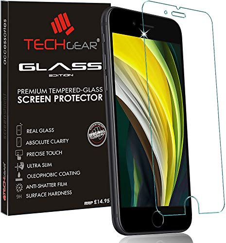 TECHGEAR Glas Edition kompatibel mit iPhone SE 2022 5G / SE 2020 4,7 Zoll Schutzfolie, gehärtetes Glas, Displayschutzfolie [2.5D abgerundete Kante] [9H Härte] [Kristallklarheit] [Kratzfest]