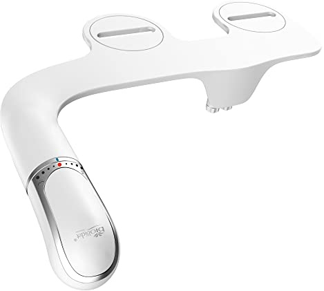 Bio Bidet SlimTwist Bidet Attachment for Toilet, Non Electric, Retractable Dual Nozzles, Adjustable Water Pressure, Splash Guard, Easy Install, White