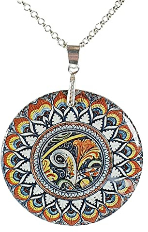 Pendente in ceramica – Mandala - Pendenti da donna, Gioielli in porcellana, argento placcato oro, Made in Sicily