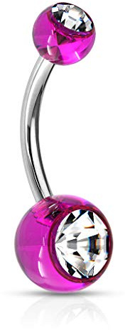 Paula & Fritz® Bauch-nabelpiercing Chirurgenstahl Silber Kugel Zirkonia Lila Klar Banane Bauch-Piercing Bananabell Nabel-Piercing 11-mm Stab-länge