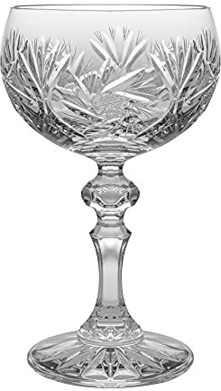 Champagne Glasses - Flute - Saucer - Belle Coupe - Set of 6 Glasses - Hand Cut Crystal - Beautifully Designed - Each Glass is 7.5 oz. - by Barski - Made in Europe