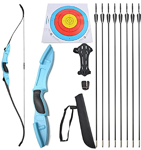 SHARROW 54 Zoll Take-Down Recurvebogen 25 Lbs Zielscheibe BogenschießEn Jagdbogen Pfeil Und Bogen Erwachsene Sportbogen für Jagd Hunting Geschenke Jugendliche Jungen DraußEn (Blau Set)