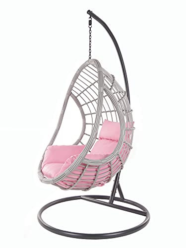 KIDEO® PALMANOVA großer Hängesessel inklusive Gestell und Kissen, Polyrattan, grau (Kissen: Nest rosa [3002 Lemonade])