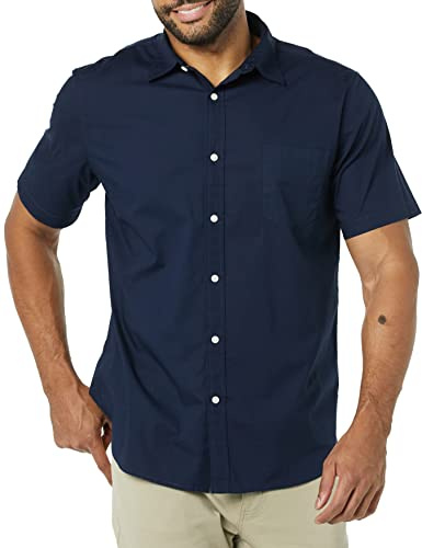 Amazon Essentials mäns Slim-Fit kortärmad poplin-skjorta, marinblå, Medium