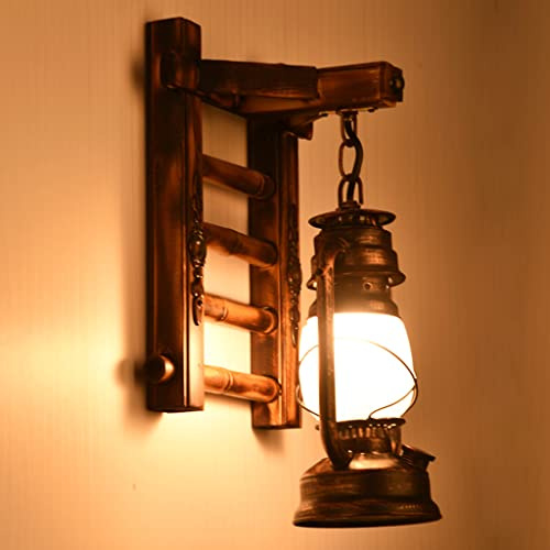 JMrider Vintage Holz Wandleuchte Retro Metall Rost E27 Wandlampe Rustikal Antik Nostalgie Wandbeleuchtung Wohnzimmer Treppe Industrielle Essign Style Schlafzimmer Glas Lampenschirm Esszimmer Bar Café