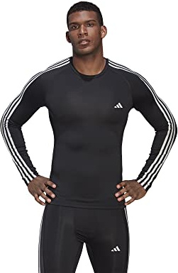adidas Men's Techfit 3-Stripes Training Long Sleeve Tee, Black, S