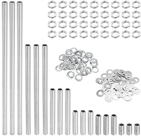 sourcing map Tige Filetée Creuse pour Lampe Trousse avec Encoches Écrous Rondelles 1/8IP Filetage Fixations Assortiment pour Luminaire éclairage Réparation Assemblage Coffret de 126