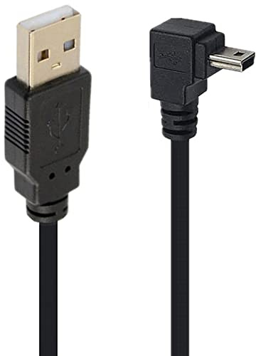 SHANFEILU 90 Degree Mini USB Extension Cable Black Down Angle 4.9FT | Mini 5pin USB B Male to USB 2.0 Male Data Sync Charging for GPS Dash Cam